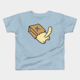 cute silly cat in paperbag design Kids T-Shirt